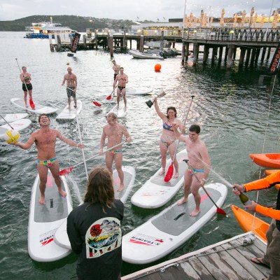 People celebrating winning SUPBALL game