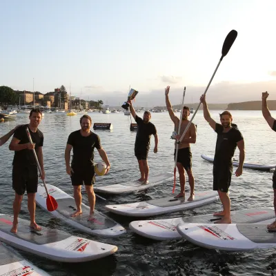 Group of guys winning SUPBALL game