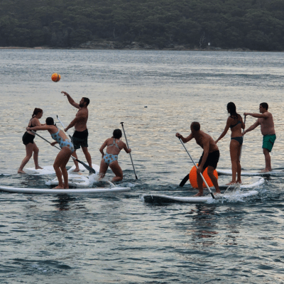 a group of people in the water